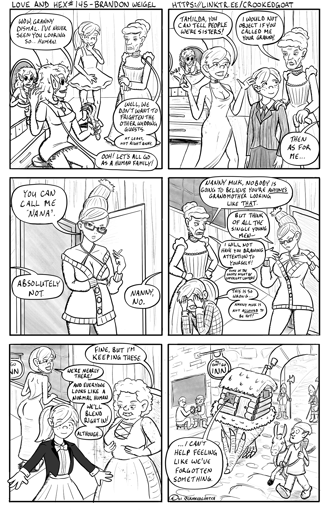 Page 145 from the comic Love and Hex. Full transcript: https://crookedgoat.ca/comic/145/#comic-page  The ladies are fully prepared for the wedding, or so they think.